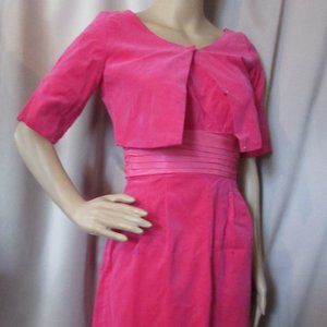SALE Vintage Trendy Fuchsia Pink Velvet Sheath & Bolero